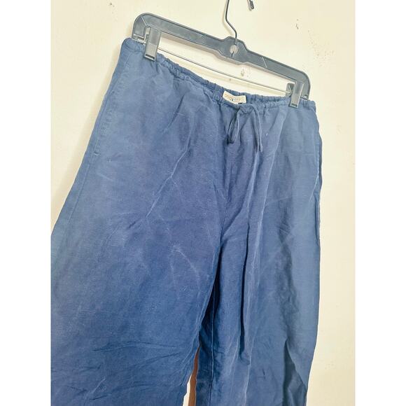 ONIA Dark Blue Linen Blend Wide Leg Drawstring Trousers Pants Size Medium - Picture 10 of 13